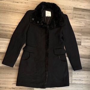 ZARA  Black Trench Coat with Faux Fur Collar